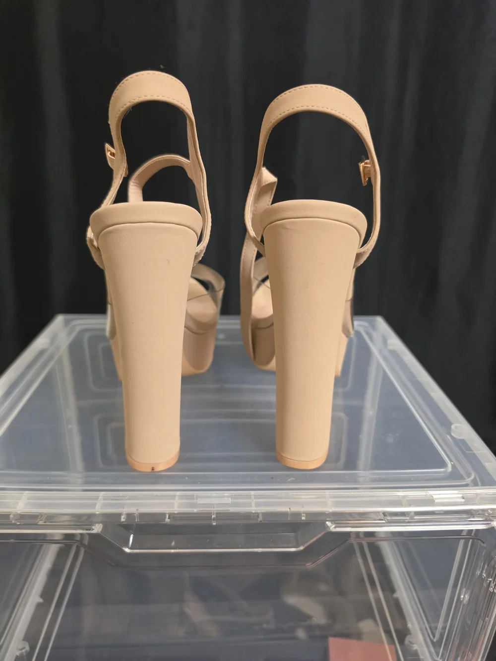 Women's Nude Platform Block Heel Sandals - Ankle Strap